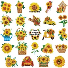 24 Pcs Diamond Art Stickers for Kids Sunflower Diamond Painting Stickers 5D DIY Gem Painting Kit Paint by Numbers Diamonds Spring Mosaic Back to School Gift for Boy Girl