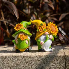2PCS Sunflower Gnomes Decor,Dynamic Green Wonderland Journey Spring Gnome Swedish Tomte Elf Dwarf Figurines Summer Gnome Indoor Home Decor Gnomes Gifts for Women