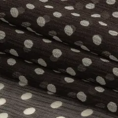 1 Yard Charcoal Cream Polka Dotted Crinkled Silk Chiffon 50 Inch Width