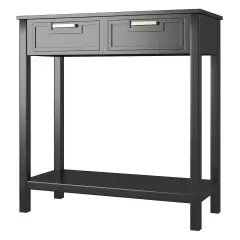 Modern Acacia Wood Entryway Table with Drawers Waterproof MDF Accent Cabinet Black