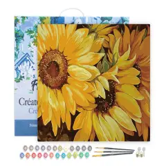 Figured'Art Paint by Numbers for Adults with Frame Sunflower In Full Bloom 16"x20" - Craft Art Painting DIY Kit Canvas Already Stretched on a Wooden Frame