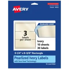 Avery Pearlized Ivory Rectangle Labels with Sure Feed Technology, 3-1/4" x 8-3/8"