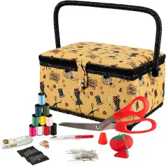 Sewing Basket with Sewing Kit Accessories (Yellow Vintage)