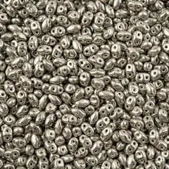 Matubo 2-Hole Czech Glass Opaque Jet Miniduo Beads, 50g Silver Paste Matte