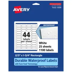 Avery Durable Waterproof Rectangle Labels with Sure Feed, 2/3" x 1-3/4"