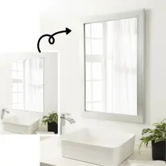 Amanti Art Mirror Makeover Bathroom Mirror Frame Border Kit -Fully Assembled Peel and Stick Frame - Mirror NOT Included - Vista Brushed Nickel Trim