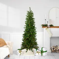 Northlight Pre-Lit Pencil Canadian Pine Artificial Christmas Tree - 7.5' - Multicolor Lights Green