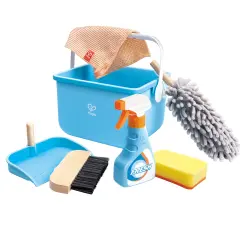 Hape: Scoot-Around Clean Up Bucket Set - 7pc, Yellow & Blue Cleaning Toy Playset, Bucket-Sprayer-Broom-Dustpan-Mop-Sponge-Duster, Pretend Play, Kid 3+