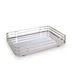 Classic Decorative Vanity Perfume Dresser Jewelry Organizer Makeup Mirror Tray Silver