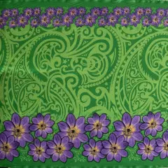 1 Yard Traditional Polynesian Tattoo Daisy Double Border Peachskin Polyester Fabric 44/45 Inch Width Green