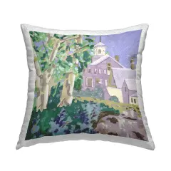 Town Church Through Trees Outdoor Printed Pillow Design by Melissa Wang, 18 x 7 x 18