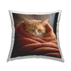 Sleepy Cuddling Cat Design by RB Outdoor Printed Pillow 