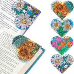 4 Pcs Diamond Painting Bookmark Kits(Heart Flower)