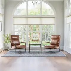 33.75"W Mid-Century Modern Leatherette Armchair With High Back and Padded Arms Set of 2-Brown