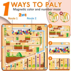 2 in 1 Magnetic Color and Number Maze - Magnetic Drawing Board for Kids Toddler, Montessori Toy for 3+ Year Old, Educational Preschool Learning Car Travel Toy for kid age 4 5 6 Girl Toy Boy Gift