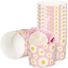 100Pcs Daisy Flower Paper Baking Cups Pink White Floral Cupcake Wrappers Scalloped Edge Cupcake Muffin Cases for Spring Birthday Party Supplies