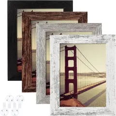 4x6 Picture Frame Distressed Farmhouse Wood Pattern Set of 4 with Tempered Glass