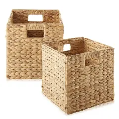 Set of 2 Hyacinth Storage Cubes, 10.5" Wicker Basket Bins for Shelves, Natural