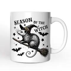 Funny Opossum Witch with Broom Mug, Vintage Halloween Gift