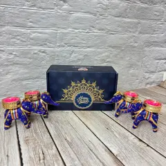 Personalized Diwali Gifts Hamper Set of 4 Elephant Tealight Candle Holder Diwali Custom Gifts Boxes Indian Festival Deepawali Hamper for Employees Home Office Friends Family - Return Gift
