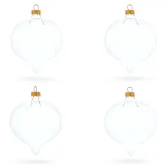 Set of 4 Pointed Onion-Shape Finial Clear Glass Christmas Ornaments