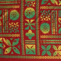 1 Yard Traditional Polynesian Tapa Design Fabric Peachskin, 100% Polyester, 45 Inches Width Red