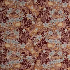 1 Yard Polynesian Tattoo Plumeria Tiare Floral Peachskin Fabric for Apparel 45 Inch Width Taupe
