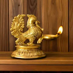 Brass Peacock Diya Annam Deepak Idol Oil Lamp Deepam with Base for Home Temple Mandir Office Diwali Decoration Kathu Vilakku Puja Diya - Deepawali Housewarming Return Gift