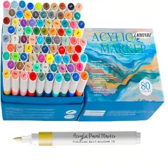80 Colors Acrylic Paint Markers Brush Tip for Wood Rock Fabric Ceramic,Marker Art Pens for Christmas Halloween Birthday Party DIY Drawing Coloring Markers