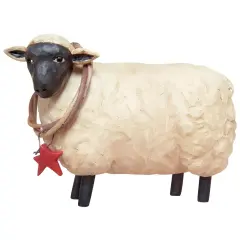 Resin Sheep Figurine with Wreath Decorative Farmhouse Accent for Home Decor