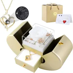 Preserved White Rose Gift Box with I Love You Necklace 100 Languages