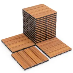18 Pieces Weather Resistant Interlocking Deck Tiles Ideal for Outdoor Use Brown