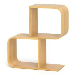 2-Tier S-Shaped Wicker Bookcase with 2 Open Cubes Perfect Addition for Living Room