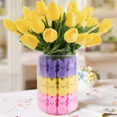 Easter Decorations - Easter Peeps Decor - 15 Artificial Tulips with 45 Bunnies Vase Filler Set