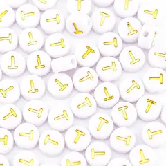 300Pcs Gold Letter Beads T 4X7mm Individual Round Alphabet Beads for Friendship Bracelets Making