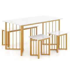 4 Piece Dining Table Set with Bench and 2 Stools-White