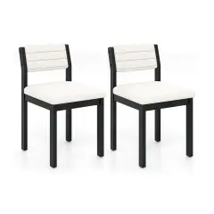 Set of 2 Dining Chairs Sherpa Upholstered Armless Chair with Wood Frame-White