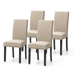 Set of 2/4 Fabric Upholstered Solid Back Parsons Chair with Studded Decoration