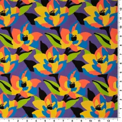 Abstract Painted Lilies Printed Spandex Fabric Multicolor