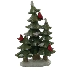 15" Christmas Tree with Cardinals &ndash; Snow-Dusted Holiday Decoration