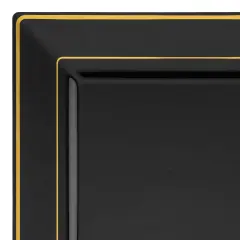 Black with Gold Square Edge Rim Plastic Appetizer/Salad Plates - 6.5" (120 Plates)