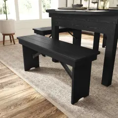 Merrick Lane Antique Solid Pine Folding Farmhouse Style Bench Black Wash