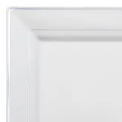 White with Silver Square Edge Rim Plastic Dinner Plates - 9.5" (120 Plates)