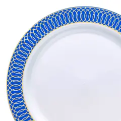 White with Gold Spiral on Blue Rim Plastic Appetizer/Salad Plates - 7.5" (120 Plates)