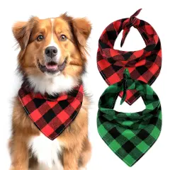 Wrapables Christmas Pet Triangle Bandana, Bib Scarves For Cats and Dogs (Set of 2), Large, Buffalo Plaid
