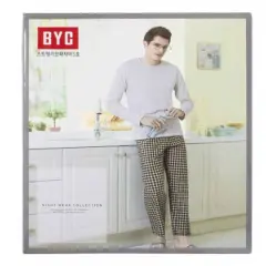 BYC Men's Brown Plaid Cotton Pajama Pants Boxed Comfort for Relaxation