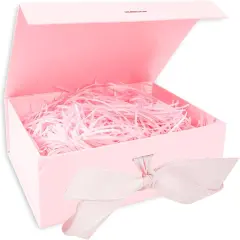 Gift Box with Lid for Presents, In with Ribbon and Magnetic Closure, Great for Christmas, New Year, Wedding, Birthdays, Groomsman, Presents Display and Packging, Pink