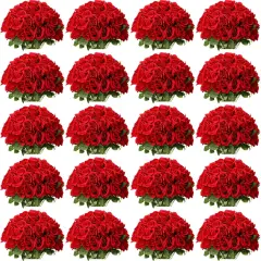 150 Pcs Artificial Rose Flowers Bouquet Bulk (Red)