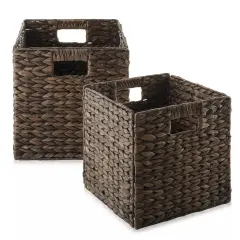 Set of 2 Hyacinth Storage Cubes, 10.5" Wicker Basket Bins for Shelves, Espresso