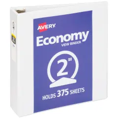 Avery Economy View 3 Ring Binder, 2" Round Rings, 375-Sheet Capacity, 2.8 Inch Wide Spine, Great for Home, School Supplies, Office, or Organization Needs, 1 White Binder (05731)